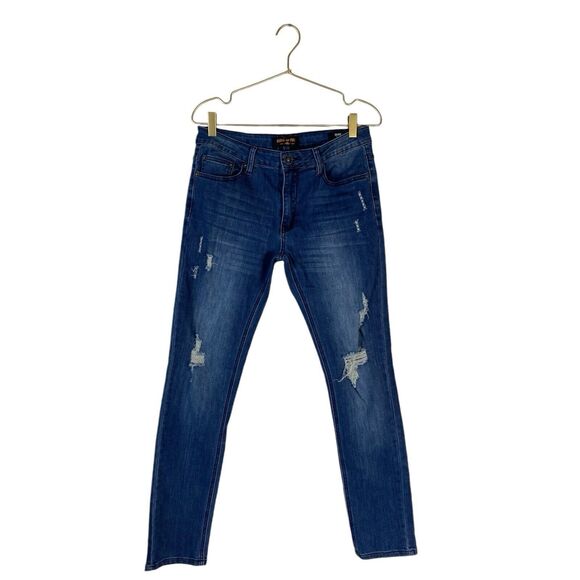 Ring Of Fire Jeans Slim Stretch Denim Size 32x30 Cayenne Rip‎ Med Dark Blue 308 - Picture 1 of 8